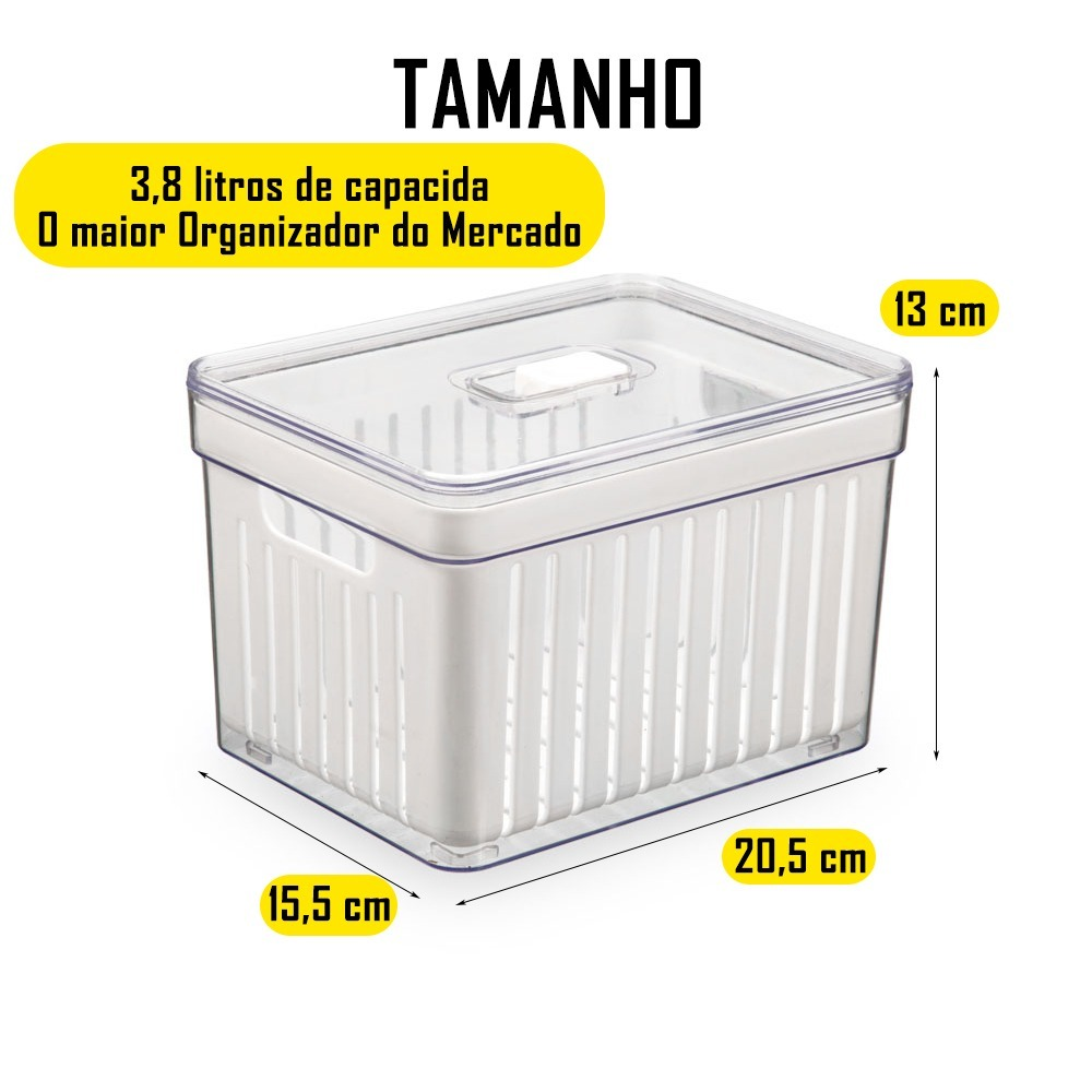 Kit  Organizador de Geladeira . Litros Cesto Com Tampa Multiuso Alimentos Verduras e Vegetais