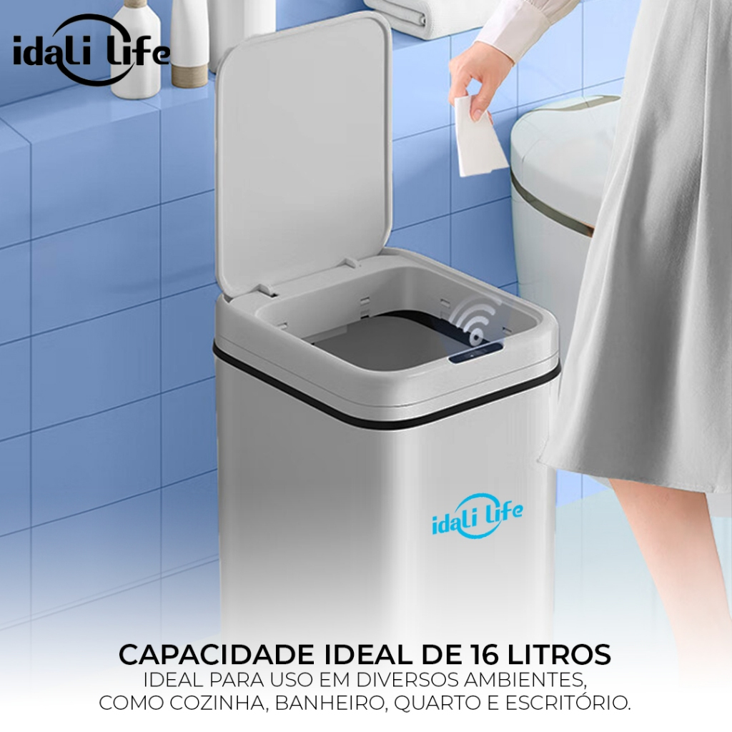 Lixeira Sensor Automática Inteligente de Banheiro Cozinha Escritório Capacidade  Litros IDALI LIFE