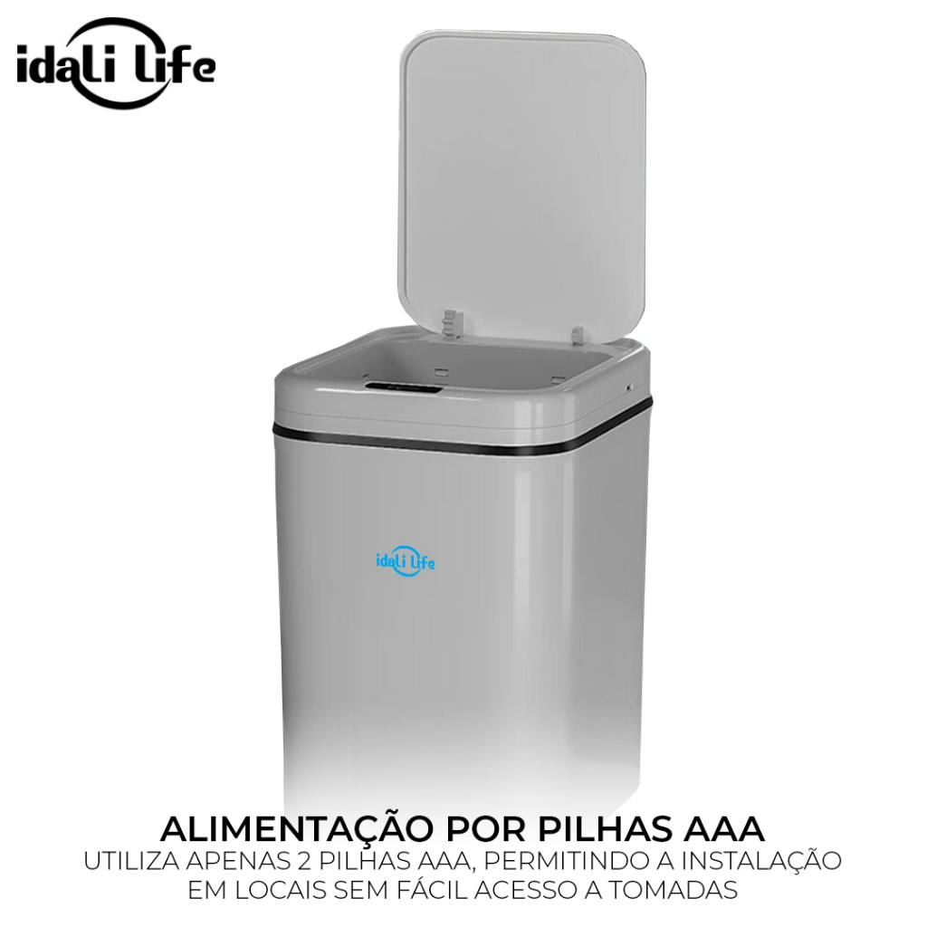 Lixeira Sensor Automática Inteligente de Banheiro Cozinha Escritório Capacidade  Litros IDALI LIFE